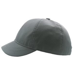 Detail view of dark grey baseball cap with honeycomb mesh texture and 5cm short brim