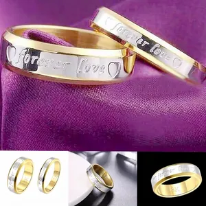 Forever Love Engraved Couple Rings Titanium Steel Heart Pattern Dual Color Gold Silver Wedding Band Fashion Jewelry For Men Women