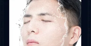 Macro shot of hydrating droplets on skin showing sandalwood shaving cream effect
