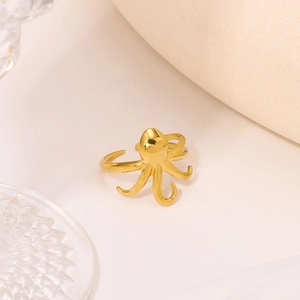 Bague ouverte pieuvre en acier inoxydable doré poli au design minimaliste et élégant