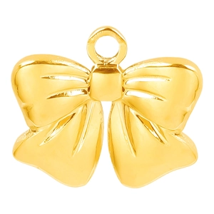 Polished gold bow pendant in 304 stainless steel with a top jump ring for DIY jewelry