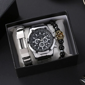 Heren Quartz Horloge Armband Set Lichtgevend Sporthorloge Met Legering Band Kalender Ronde Analoge Polshorloge Cadeau