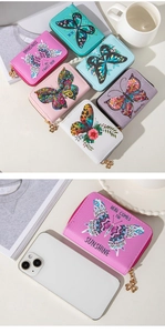 Detail of cross-grain faux leather texture on mini butterfly embossed zip wallets