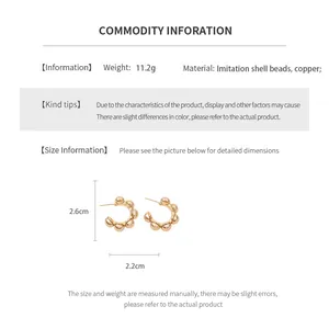 Tableau des tailles détaillé avec dimensions 2,6cm x 2,2cm pour les boucles d'oreilles perles