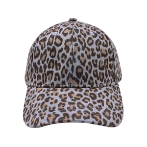 Detailed view of the leopard print pattern and neat stitching on a baseball cap
