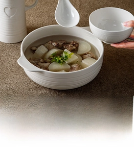 Macro detail of heat-resistant white ceramic bowl texture with microwave safe labeling