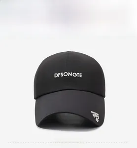 Detailed front view of black mesh baseball cap with white 3D embroidery and silver metal logo