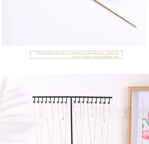 Detail of detachable black metal jewelry organizer rack showing space-saving design