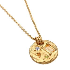 Gold-plated necklace with irregular round pendant and colorful zircon kaleidoscope stones