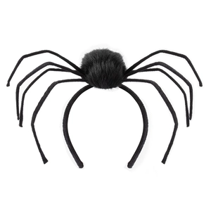 Halloween black spider headband with fluffy plush body and long legs for costume party