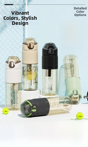 Close-up of multicolored 760ml PPSU sports bottles with secure lock and measurement markings