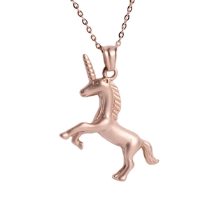 Elegant 3D unicorn pendant necklace in rose gold finish with a delicate link chain