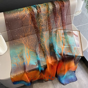 Lightweight forest landscape print long scarf and beach shawl in vibrant colors