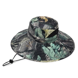 Leaf camouflage outdoor boonie hat with wide brim, sun protection and breathable mesh