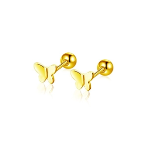 Detail of golden butterfly stud earrings with secure screw-on round ball backs