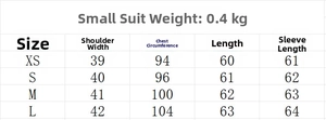 Detailed size chart for the V-neck belted blazer including shoulder and bust measurements
