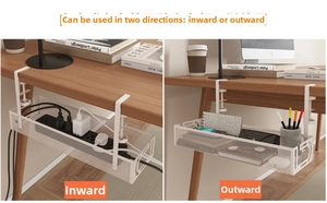 Under-desk cable management tray showing dual-way installation for office desks