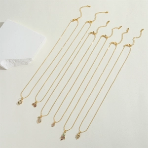 14K gold plated necklaces featuring six fruit and shell pendants with colorful zircons