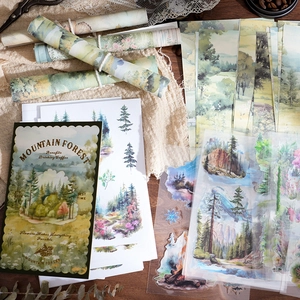 Vintage forest mountain theme scrapbook sticker set with paper and PET materials