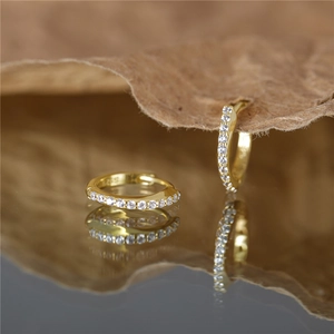 Elegant gold S925 sterling silver hoop earrings with a row of sparkling white zircons