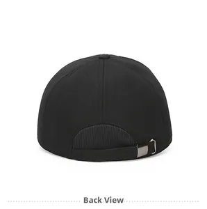 Detail view of the back adjustment strap and metal buckle on the winter baseball cap
