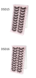 Detail view of 10 pairs of dense curly false eyelashes set in DSD15 and DSD16 styles