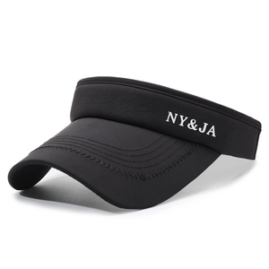 Black outdoor sports sun visor with NY&JA logo and wide brim for running and golf