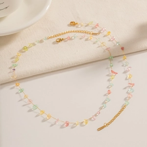 Colorful natural stone beaded necklace in gold stainless steel with lobster clasp