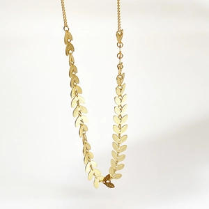 Elegant 925 sterling silver leaf choker necklace with gold sequin foliage pendants
