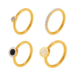 Ensemble de bagues de luxe en acier doré avec étoiles en zircon et signes du zodiaque
