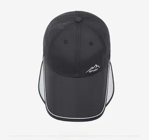 Top view of breathable mesh outdoor sport cap with reflective mountain logo and ventilation