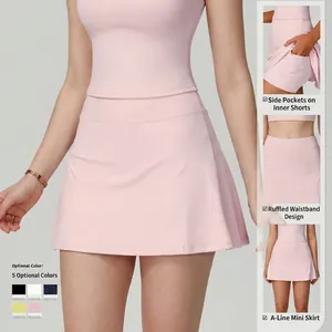 Jupe-short de sport rose ligne A avec poche latérale et taille haute repliable design