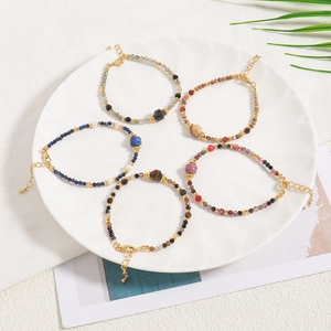 Handmade natural stone beaded bracelets with gold finish and adjustable clasps
