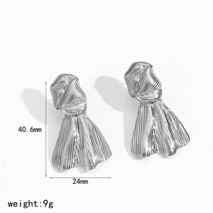 Silver bow-shaped stainless steel earrings with size dimensions 40.6mm by 24mm