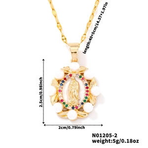 Détails du pendentif Vierge Marie 2,5x2cm avec zircons colorés et perles dorées