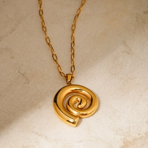 Elegant 18k gold plated stainless steel necklace with a unique spiral pendant design