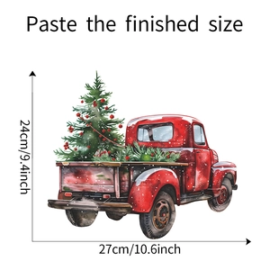 Christmas red truck wall sticker showing detailed 27x24cm finished dimensions