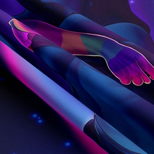 Detail of cyberpunk wall tapestry showing vibrant fabric texture and high-quality artistic print