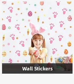 Easter wall stickers set featuring colorful eggs, rabbit paws, and carrots for wall decor