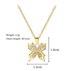Detail of butterfly necklace with clear zircons, 40+5cm chain and 1.8x1.4cm dimensions