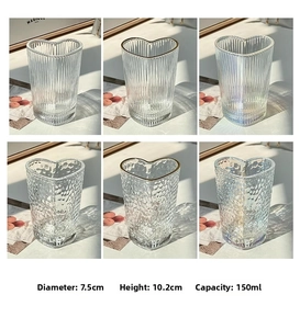 Detailed view of heart-shaped glass with dimensions 7.5cm diameter and 150ml capacity