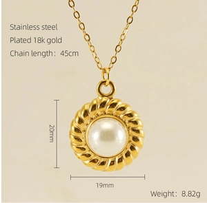 Macro view of 18K gold plated stainless steel necklace with natural stone pendant