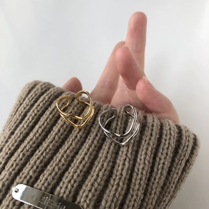 Minimalist Wave Double Layered Titanium Steel Ring Geometric Irregular Adjustable Open Band Fashion Jewelry