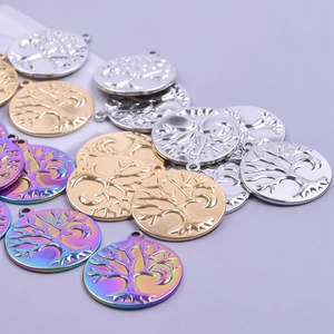 Colorful stainless steel Tree of Life pendant necklaces in gold, silver and rainbow colors