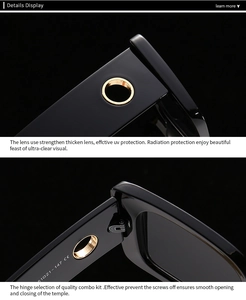 Detailed view of sunglasses with golden metal hinge and engraved sizing on the inner temple