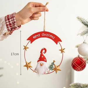 Christmas Hanging Ornament Metal Ring Merry Christmas Letter Sign Gnome Snowman Nordic Iron Art Festive Tree Wall Decor