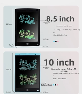 Detail view comparing 8.5 and 10 inch ultra-thin LCD writing tablets for kids