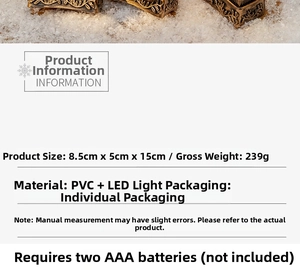 Detailed view of golden Christmas lantern showing PVC material and LED light dimensions