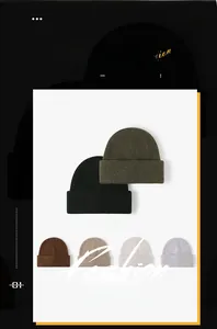 Detail showing various colors of knitted beanies with stylish double cuff and fine texture