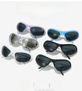 Detailed view of wraparound sports sunglasses in multiple vibrant color variations